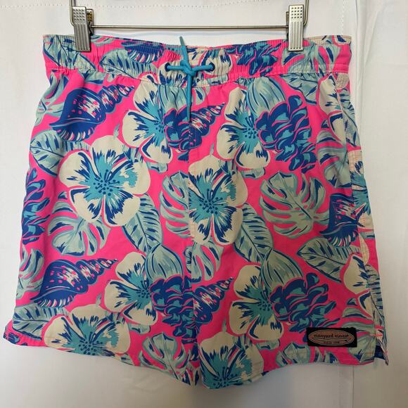 Vineyard Vines Swim Trunks M Pink Blue Floral Shell Print Board Shorts - Picture 1 of 8